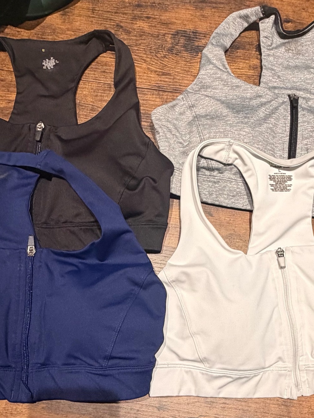 Tek Gear Black, Gray, Navy & White Zipper-Front Sports Bras Bodysuit Tops